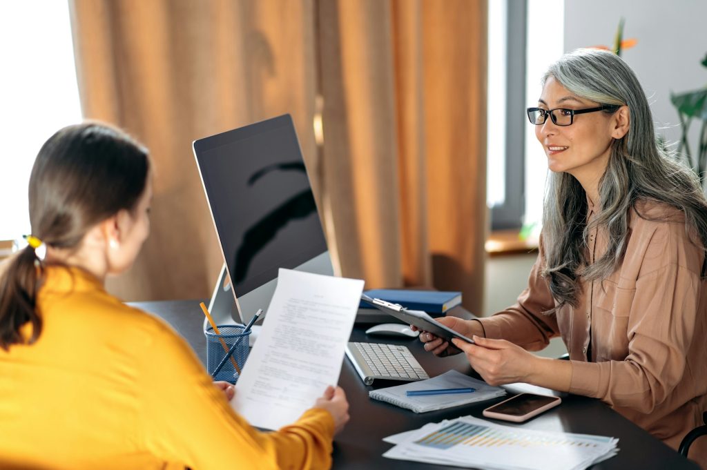 HR manager, office, asian resume, smiling