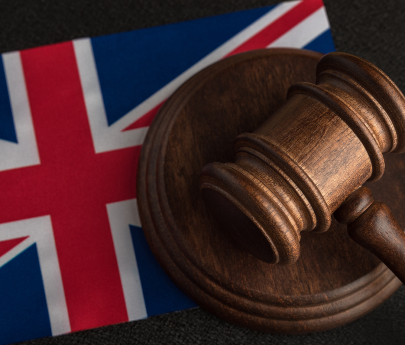 Gavel and United Kingdom flag
