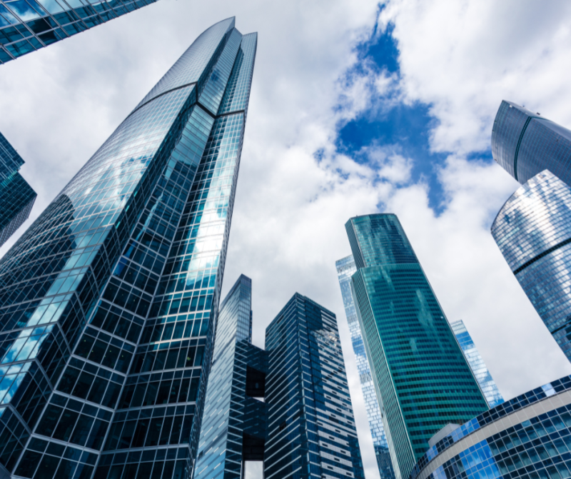 high rise business buildings and flats