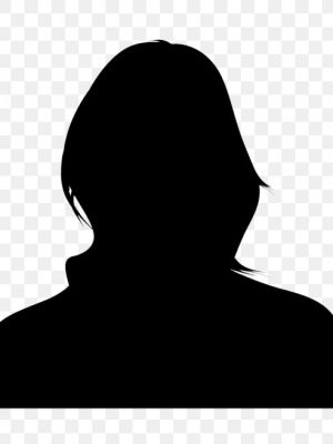 Black silhouette of a woman with medium-length hair and a high-collared top, centered on a transparent checkered background.